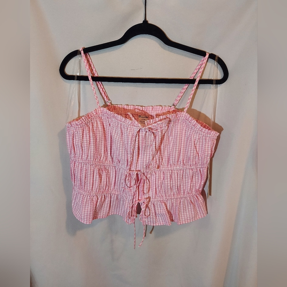 No Boundaries Pink Gingham Tie Front Crop Top With Adjustable Straps